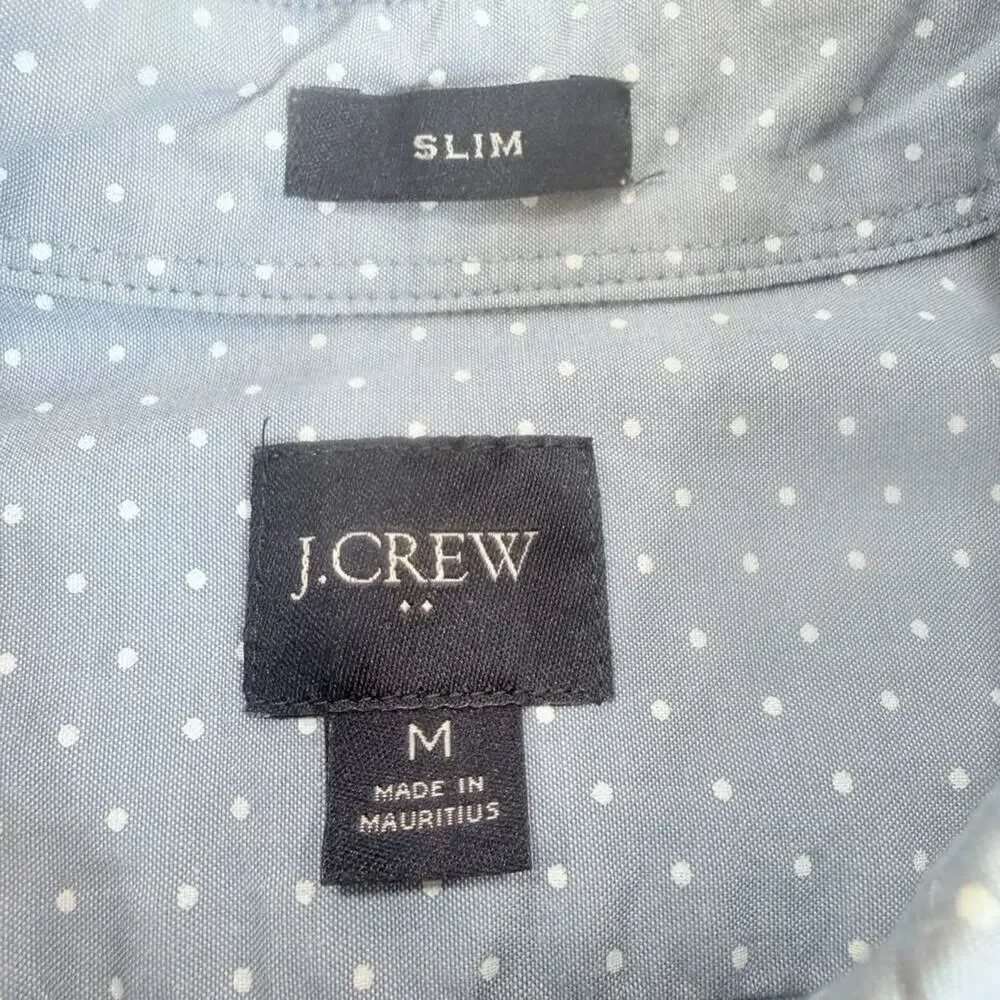 J Crew Shirt Men's Sz M Button Blue Polka Dot Slim Fit Preppy